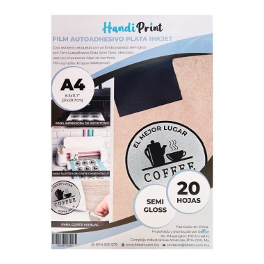 Adhesivo Plata Inkjet Semi Gloss A4*20 Handi Print