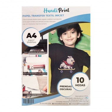 Papel Transfer Textil Inkjet P Oscura A4*10 Handi Print