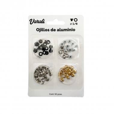 OJILLOS 1/8 "50 PZA MIX BLANCO,NEGRO, DORADO,PLATA VARALI