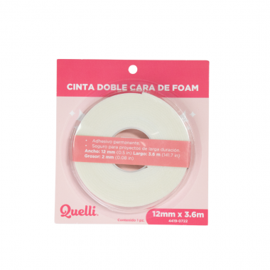 CINTA DOBLE CARA DE FOAM 12MM X 3.6MTS QUELLI 1 PIEZA