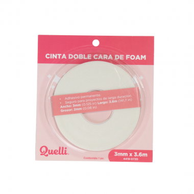 CINTA DOBLE CARA DE FOAM 3MM X 3.6MTS QUELLI 1 PIEZA