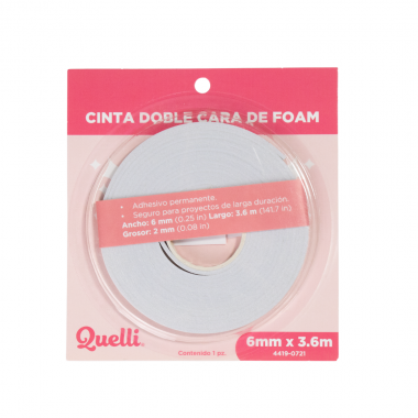 CINTA DOBLE CARA DE FOAM 6MM X 3.6MTS QUELLI 1 PIEZA