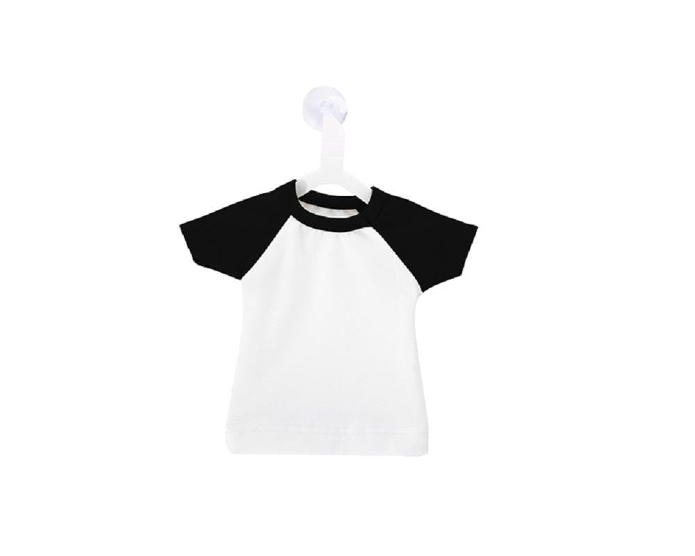 Mini playera de color blanco y negro con colgador y ventosa