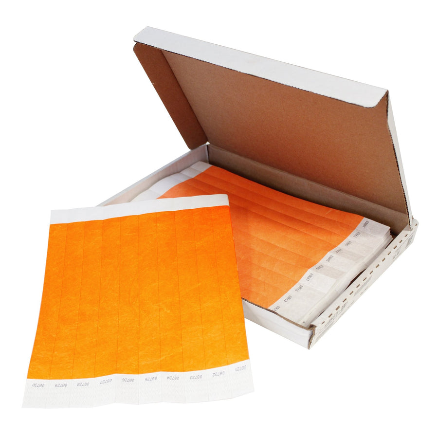 Pulseras de papel Tyvek Desechable Naranja Neón 3/4" x 10"