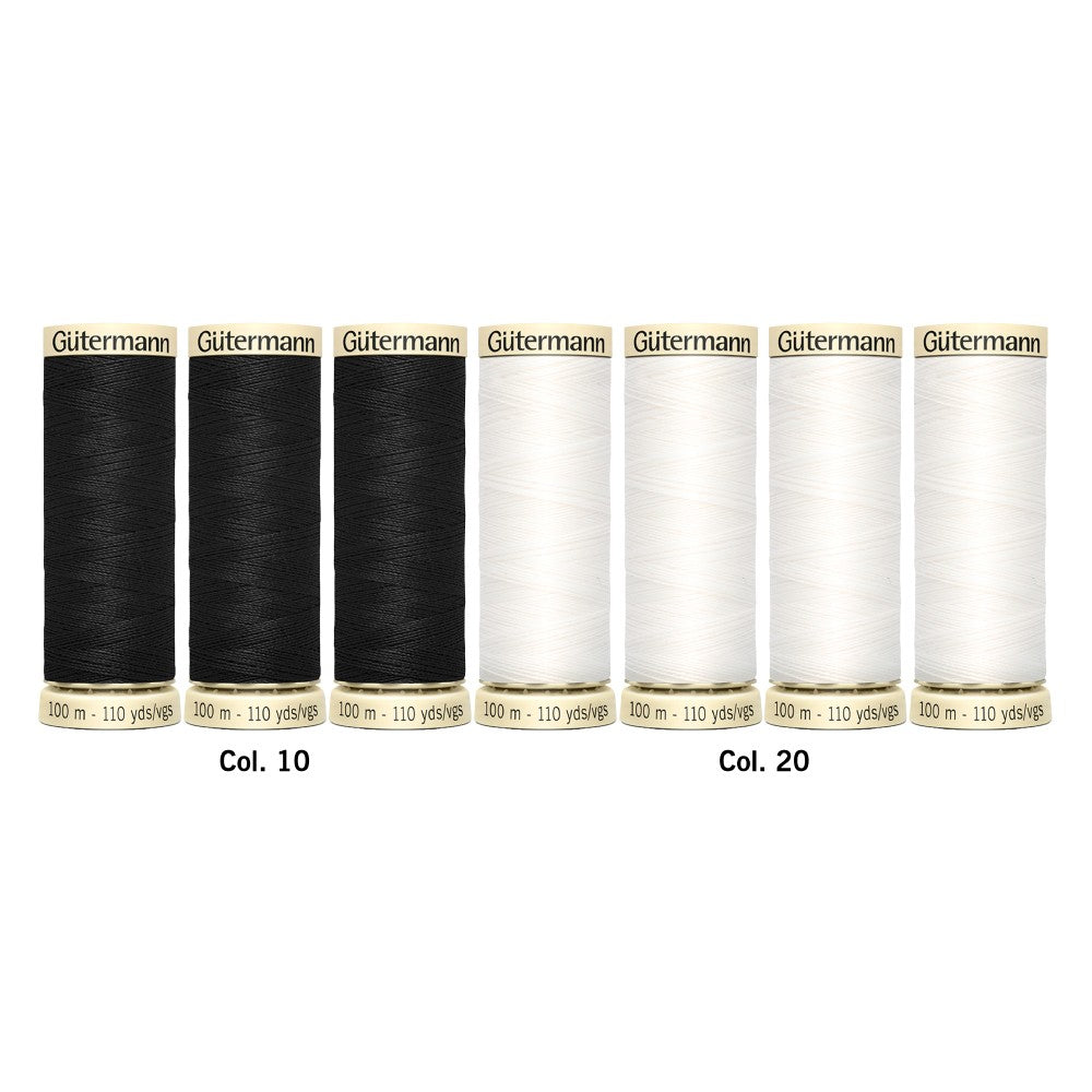 Set de Hilos Gütermann Blanco y Negro para Bordar de 100m caja con 7 carretes
