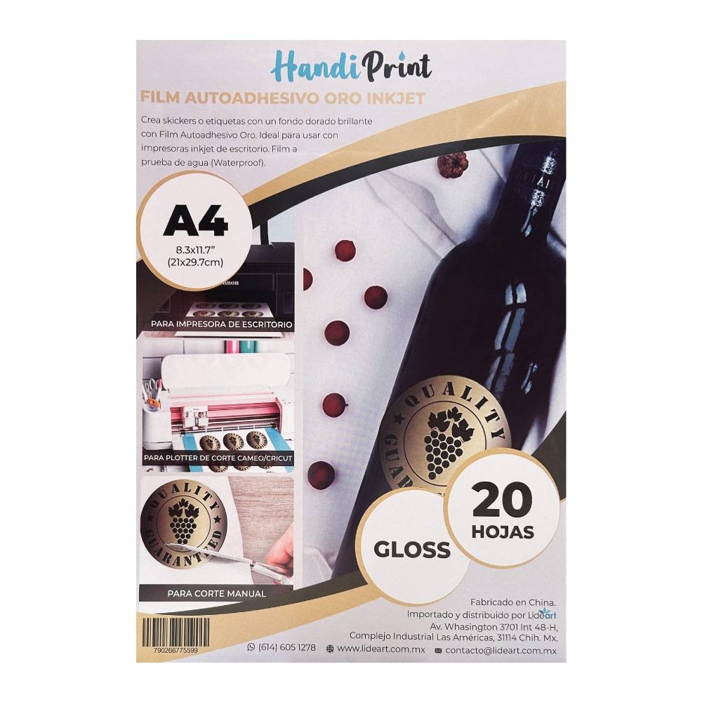 Adhesivo Oro Inkjet Gloss A4*20 Handi Print