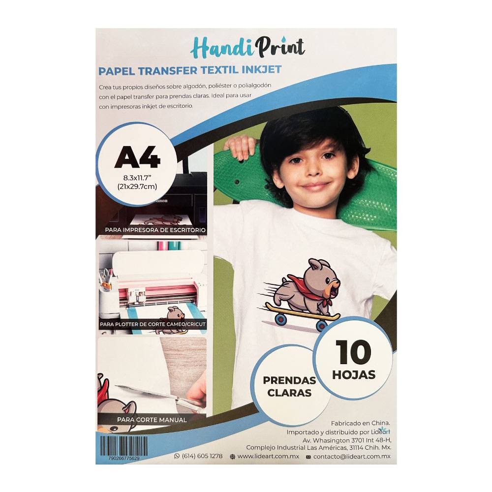 Papel Transfer Textil Inkjet Prenda Clara A4*10 Handi Print