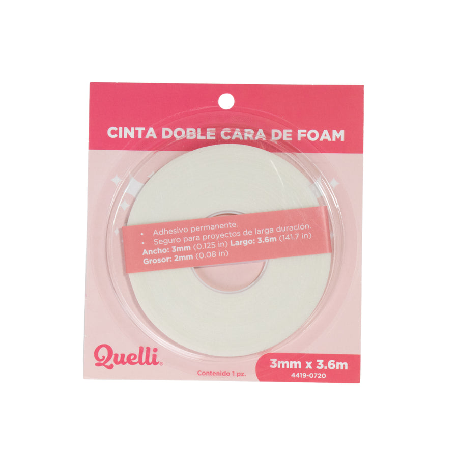 CINTA DOBLE CARA DE FOAM 3MM X 3.6MTS QUELLI 1 PIEZA