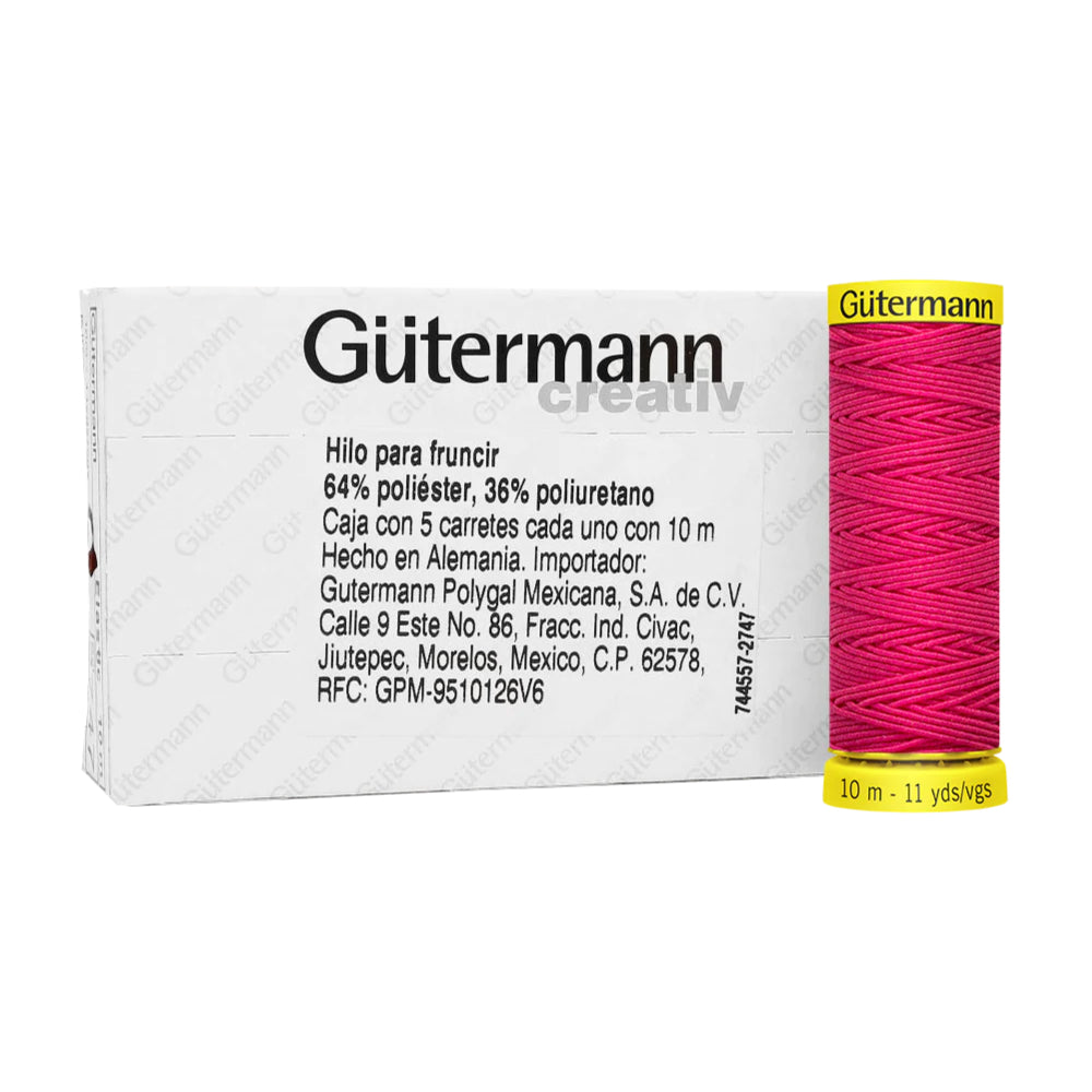 Hilo Gütermann Rosa Fiusha elásticos para fruncidos y costuras elásticas de 10m caja con 5 carretes