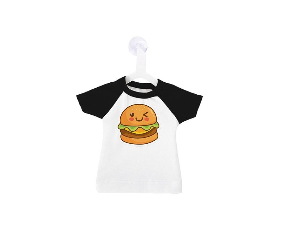 Mini playera de color blanco y negro con colgador y ventosa