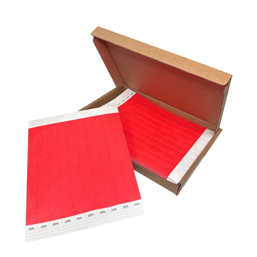 Pulseras de papel Tyvek desechable Rojo Neón 3/4" x 10"