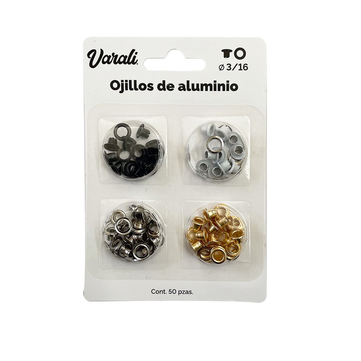 Ojillos 3/16" 50 Pza Mix Blanco, Negro, Dorado, Plata Varali