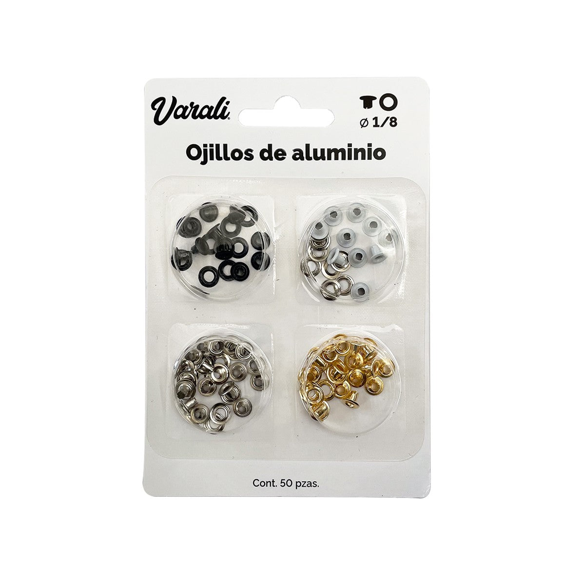Ojillos 1/8 "50 Pza Mix Blanco, Negro, Dorado, Plata Varali