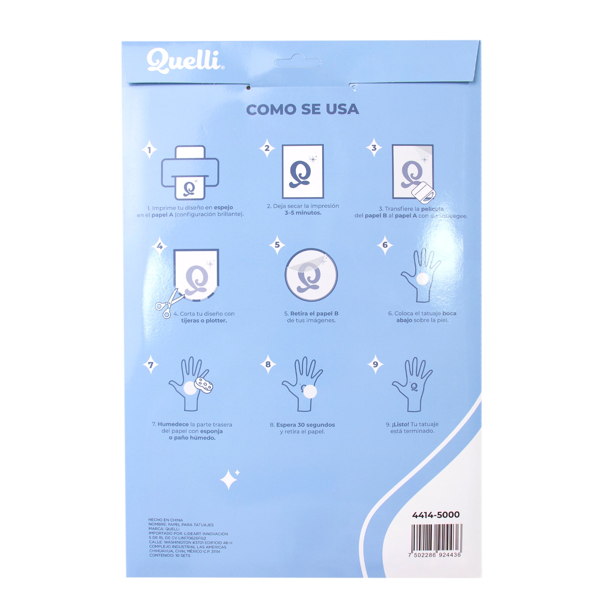 Papel para tatuajes transparente A4 Inkjet 10 sets Quelli
