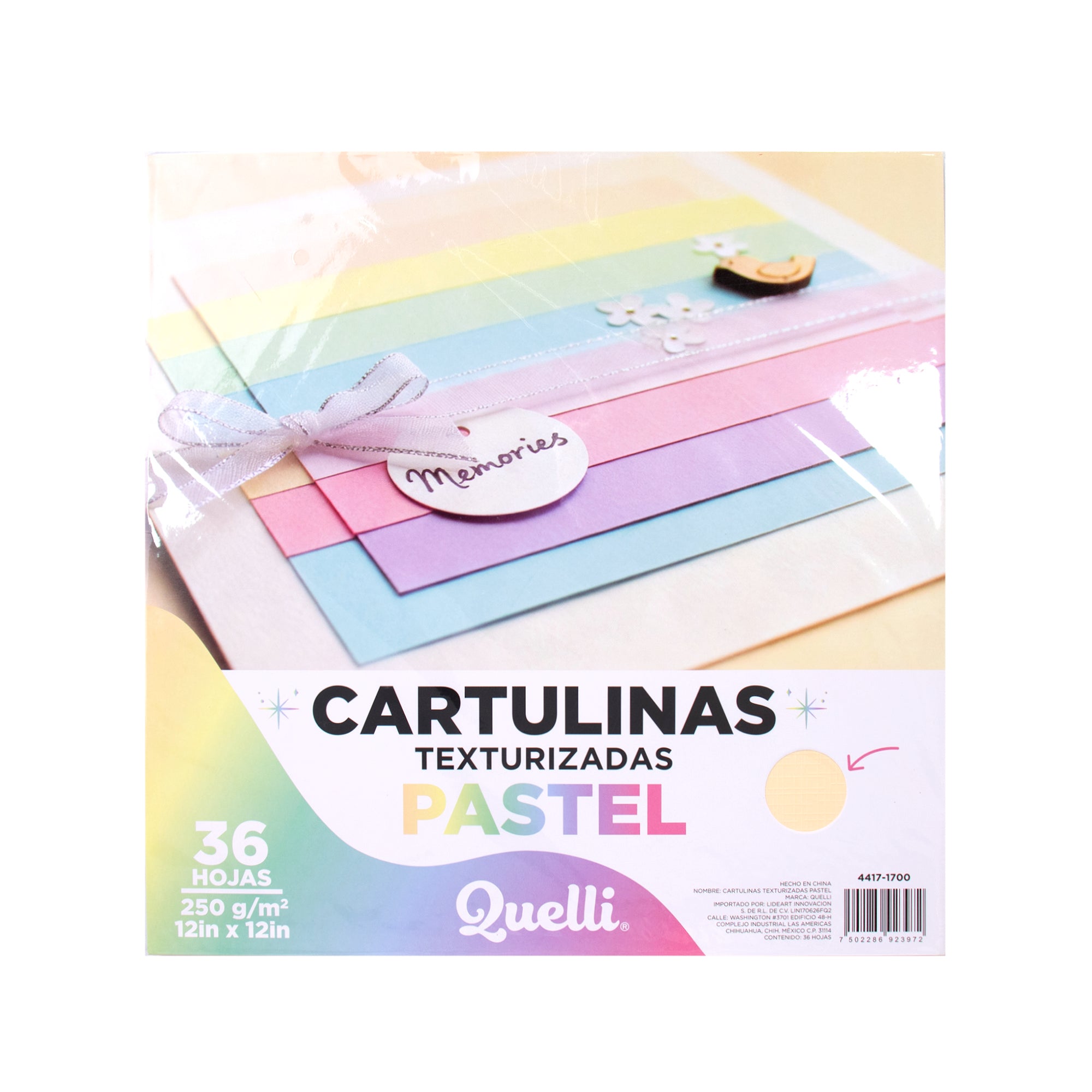 Cartulinas Texturizadas Pastel 12x12" Quelli Paq 36pzs