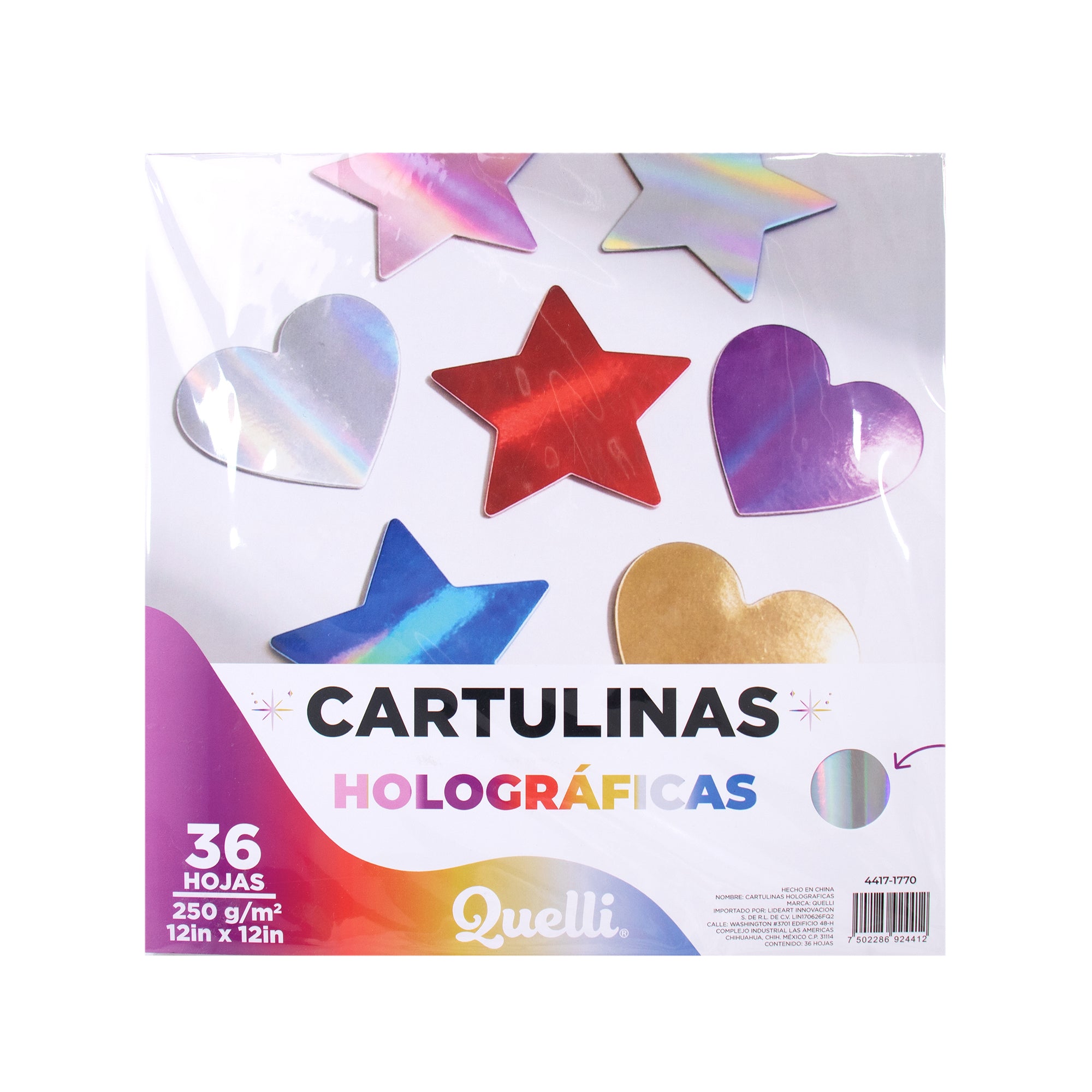 Cartulinas Holograficas 12x12" Quelli Paq 36pzs