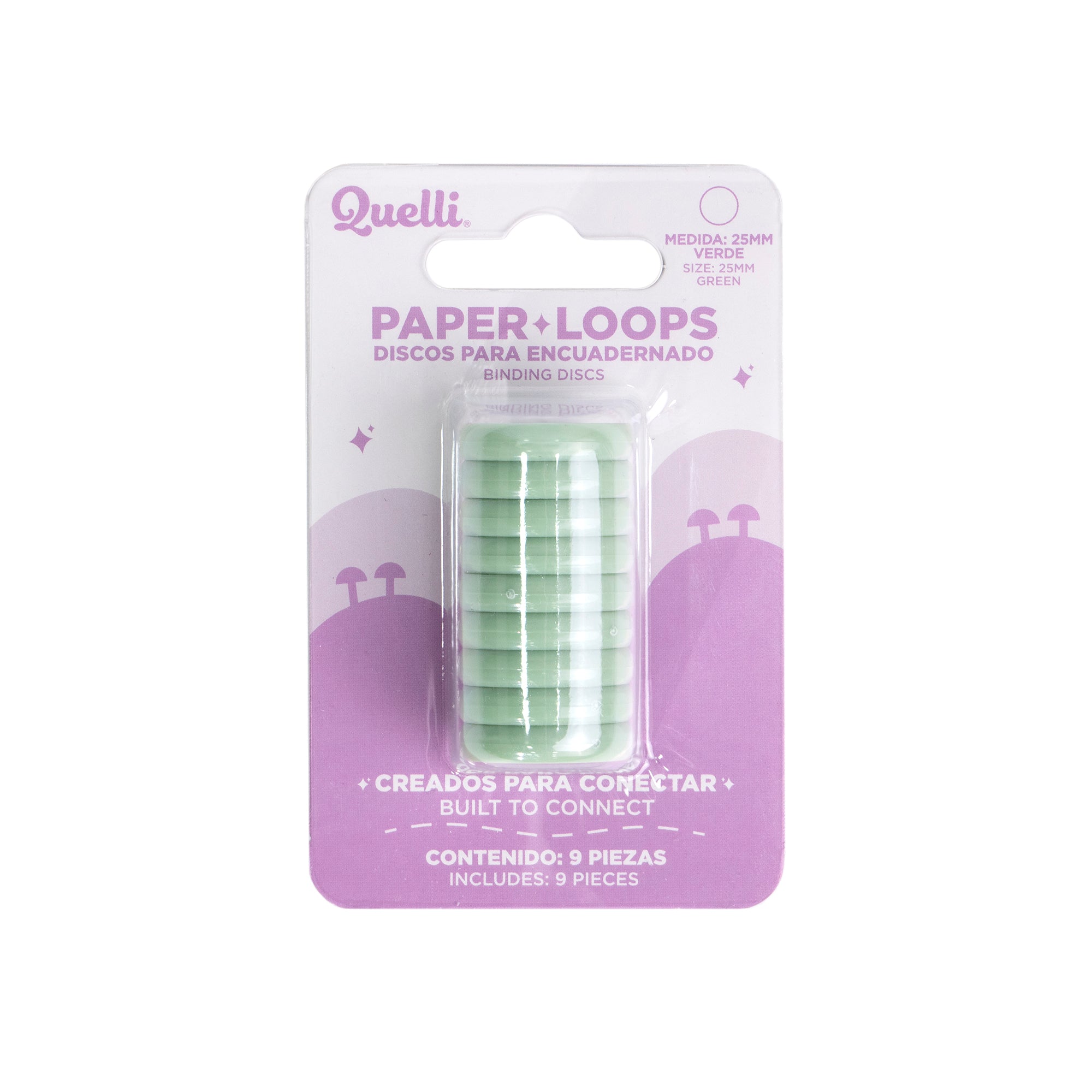 Discos para encuadernado 25 mm verde 9 pzs quelli